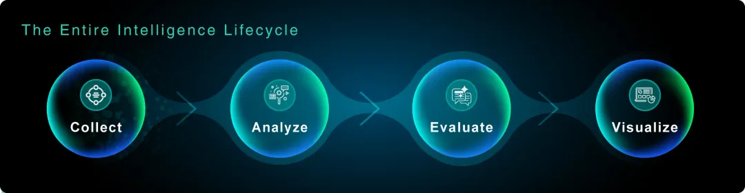 Four-stage process flow: collect, analyze, evaluate, visualize